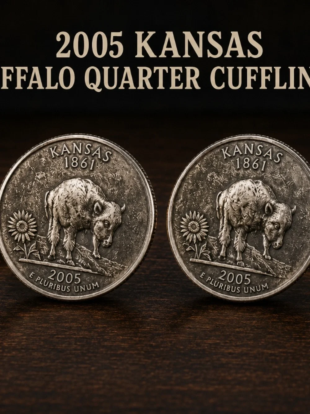 2005 Kansas State Quarter Buffalo Coin Cufflinks